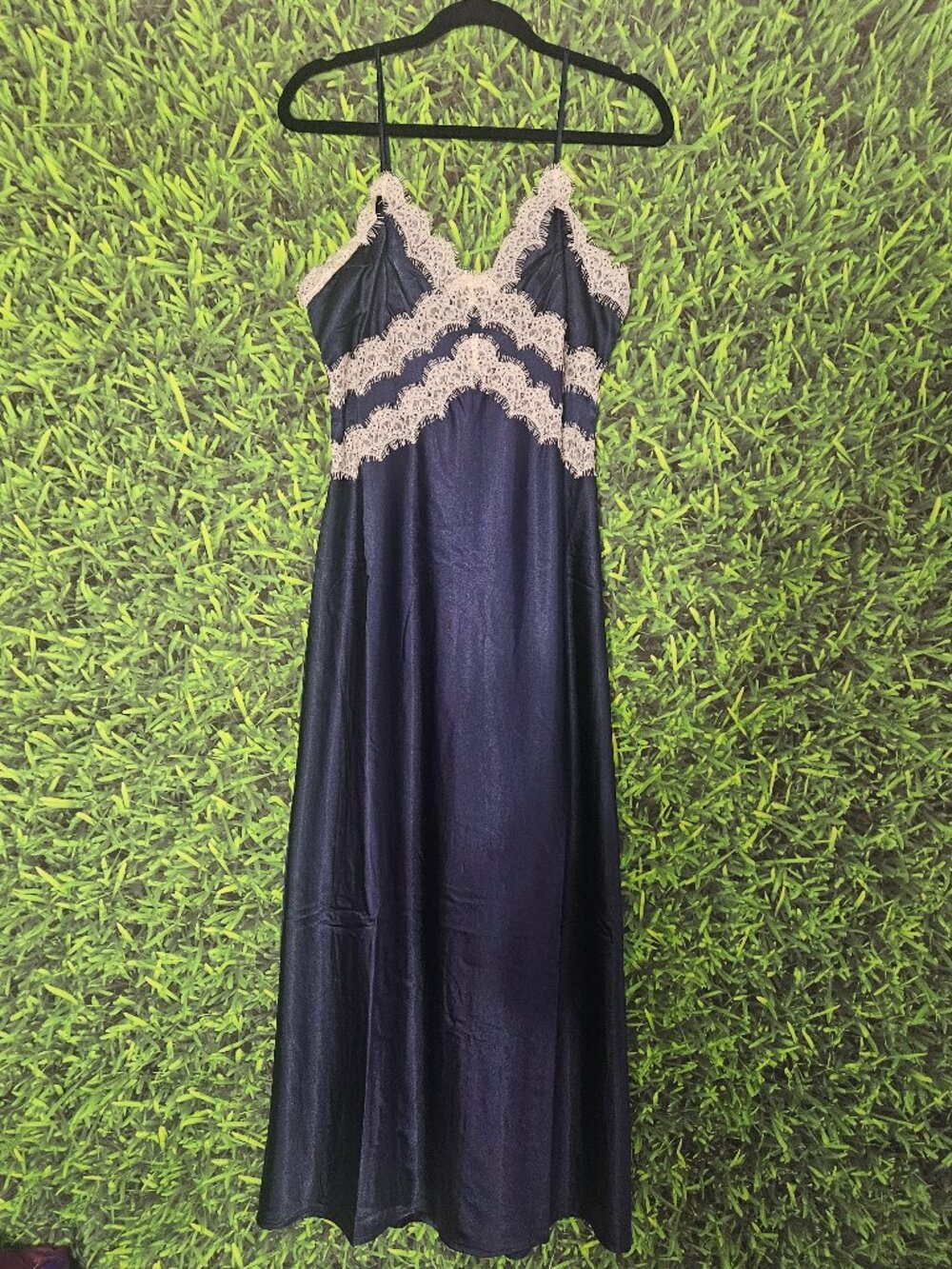 Ladies Sincerely June Satin Lingere Inspired Blue Slip Dress Size Large